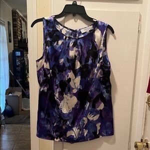 Kasper Purple and Blue Abstract Women's Blouse